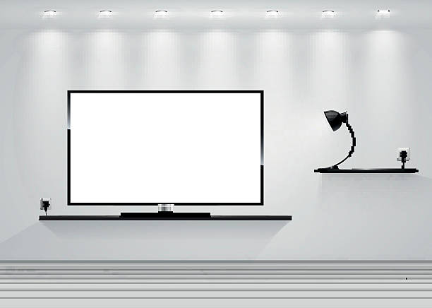 realistic tv on shelf interior vector illustration. - 電視顯示 幅插畫檔、美工圖案、卡通及圖標