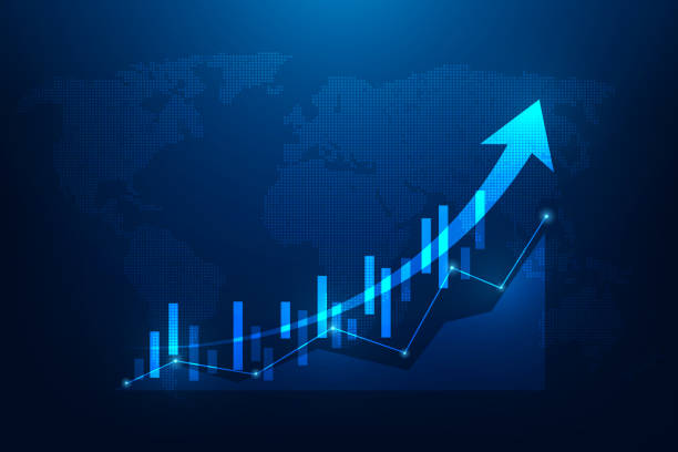 business growth and investment strategy achievement technology on blue background. business trading global economy. vector illustration fantastic technology. - 圖像 幅插畫檔、美工圖案、卡通及圖標(biāo)