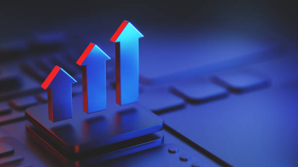 business growth concept with abstract blue financial arrows with red highlight - 圖像 個照片及圖片檔